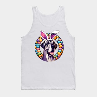 Great Dane Enjoys Easter with Bunny Ear Headband Tank Top